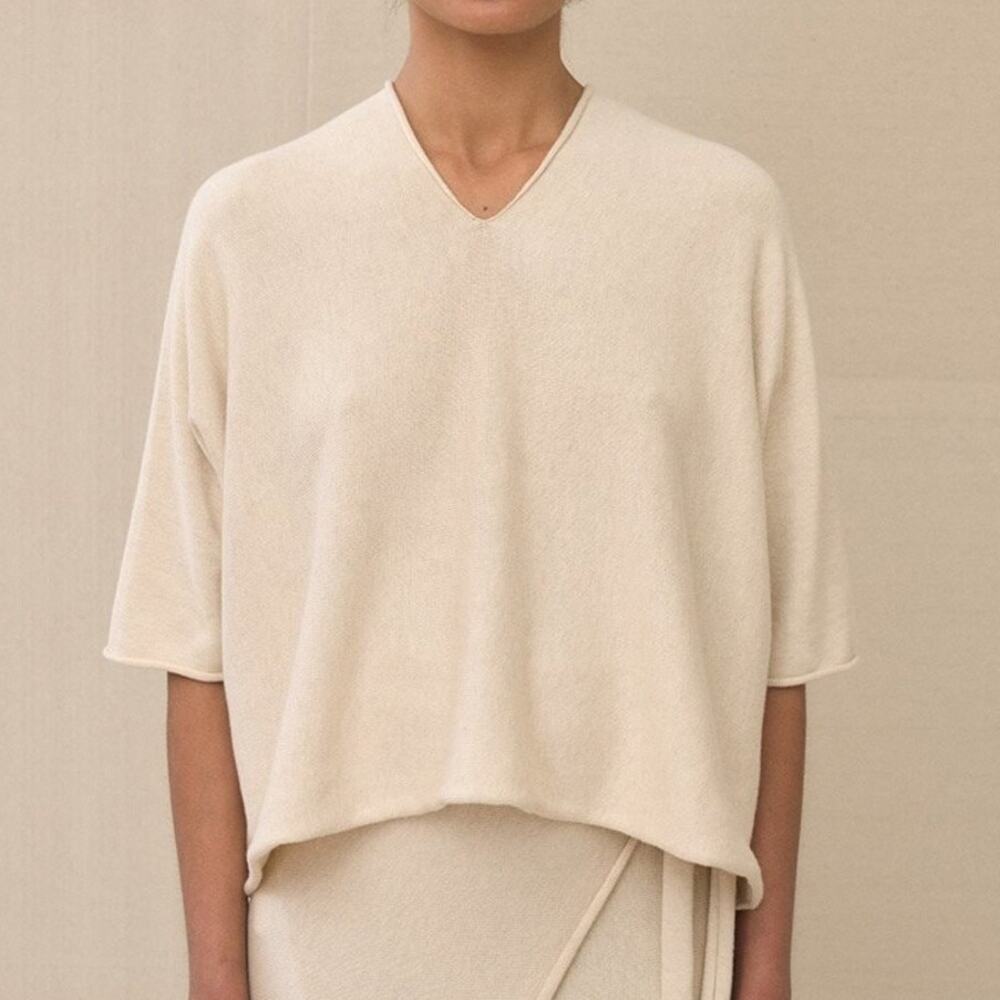 Lauren Manoogian Horizontal Huipil Top Size 2 Medium Ecru Marl Cotton Silk NWT